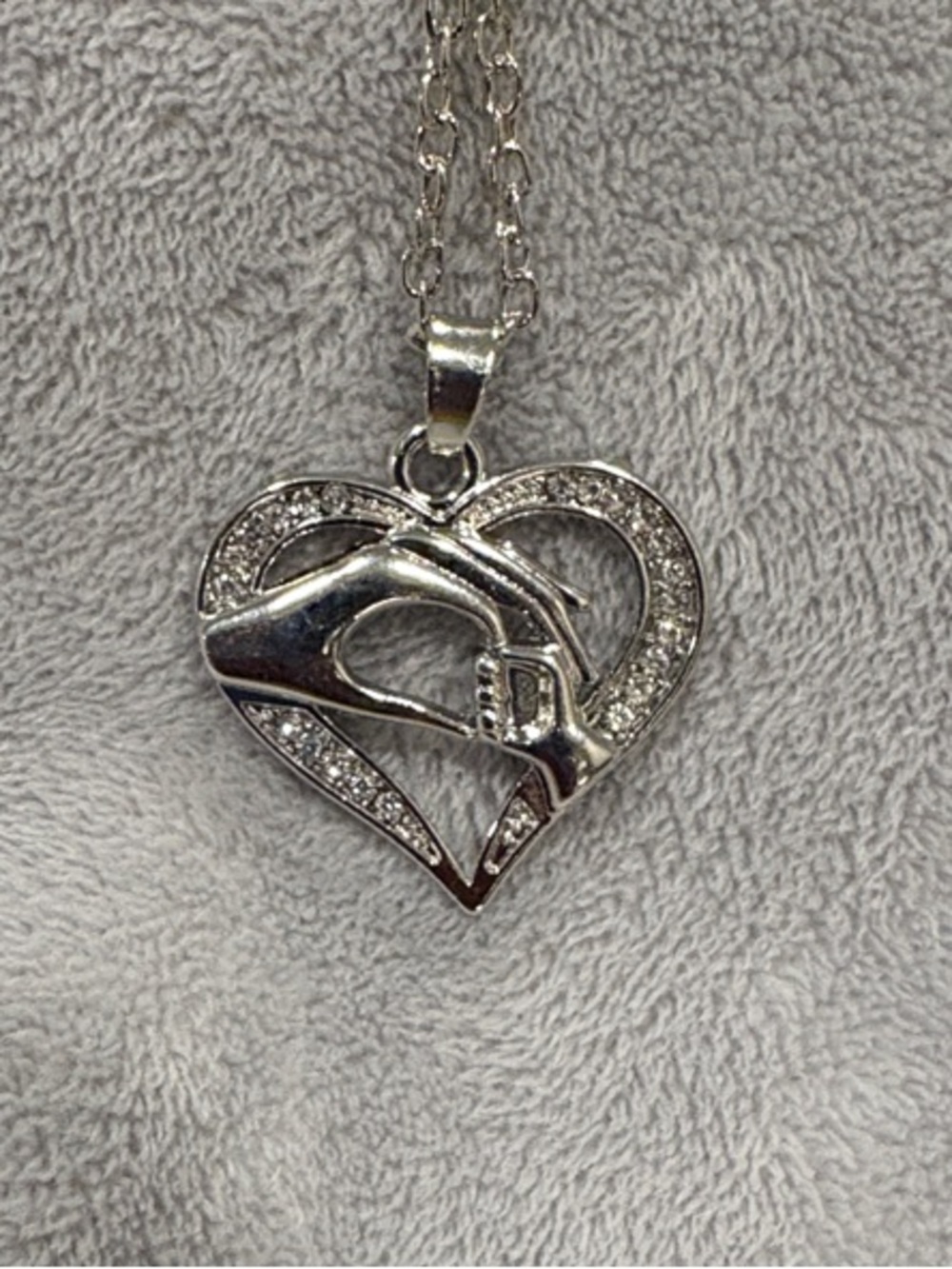 Mother and child handholding & Heart Pendant Necklace - Women's Silver Jewelry
